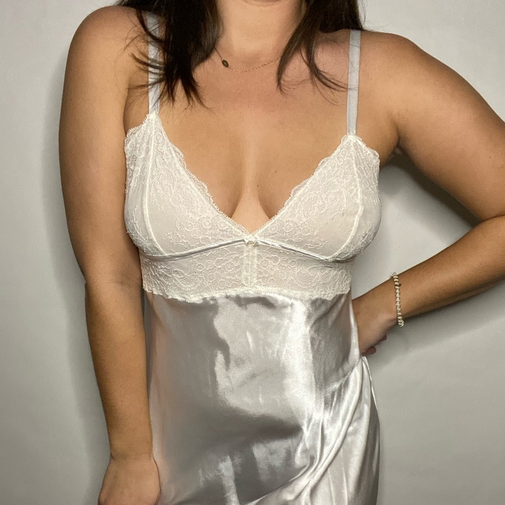 White silky nightgown with lace top